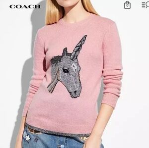 Coach Pink Sweater with Unicorn Wool Cashmere Size S